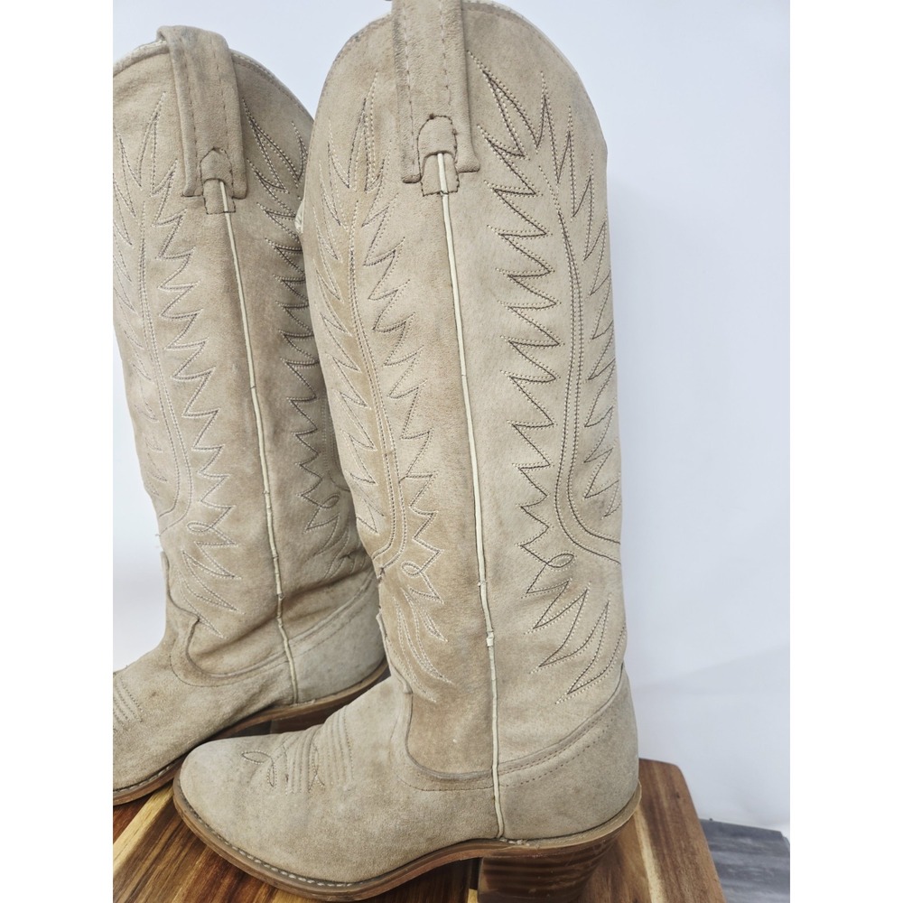 Acme Women Size‎ 5.5 O Tan Suede Leather Western Cowgirl Pull On Boots USA - Picture 6 of 11